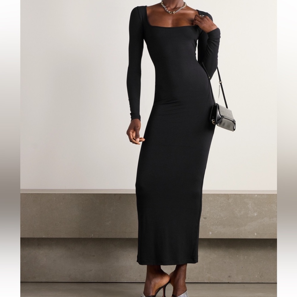 SKIMS soft lounge ribbed stretch modal maxi dress in onyx